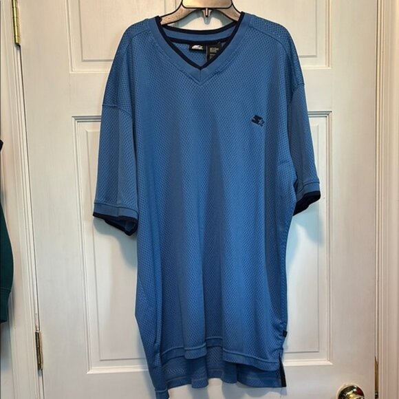 STARTER Blue Mesh V-Neck Shirt - Picture 1 of 6